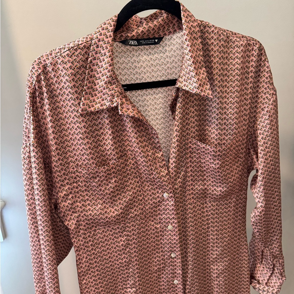 Zara Blush Pink Geometric Print Button-Down Shirt